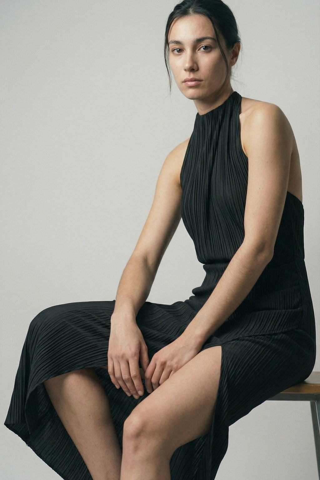 The Onyx Sculpted Halter Maxi