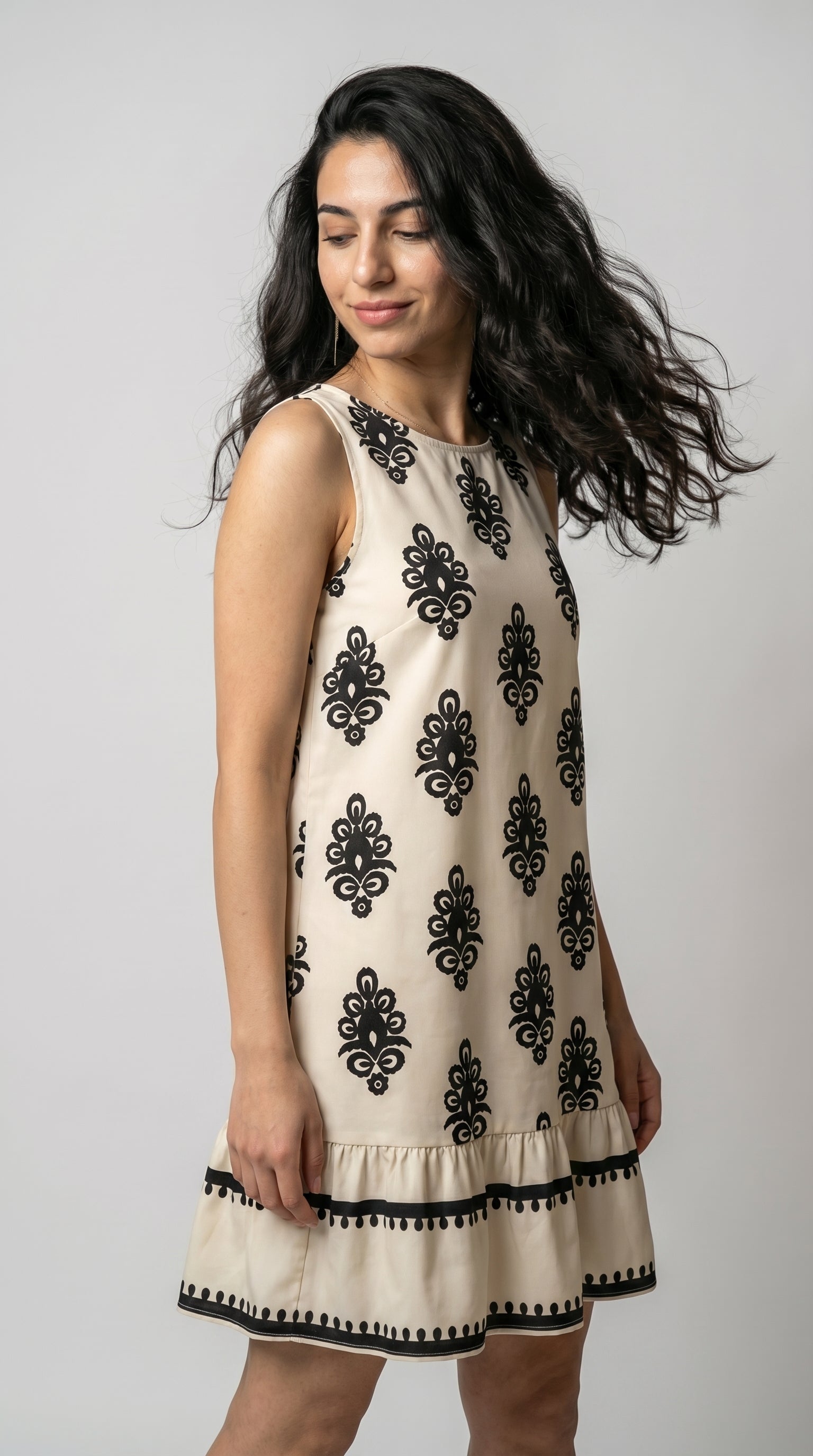 The Ivory Mosaic Hollowed Bowknot Back Mini Dress