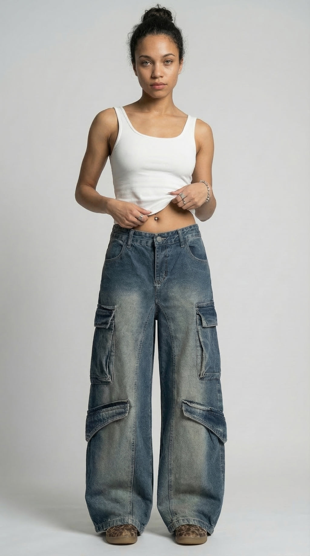 The Cargo Denim Wide‑Leg