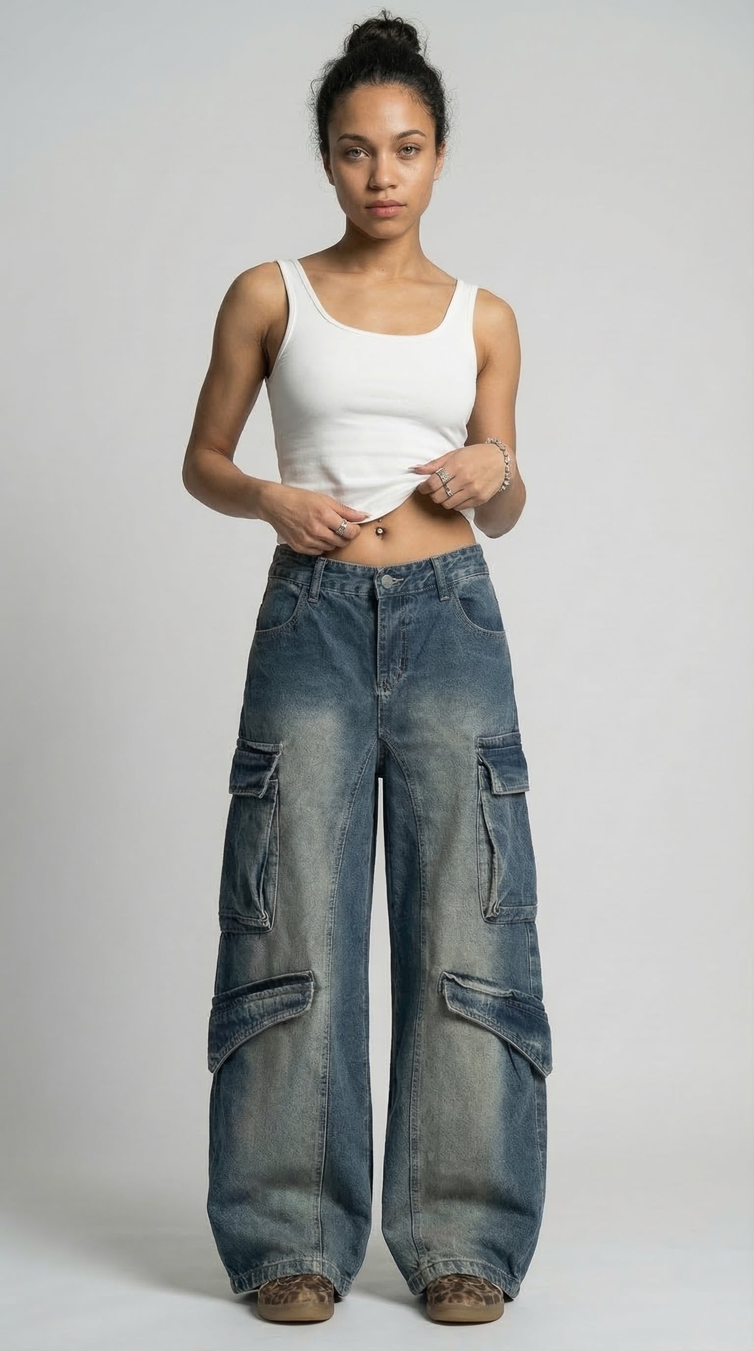 The Cargo Denim Wide‑Leg
