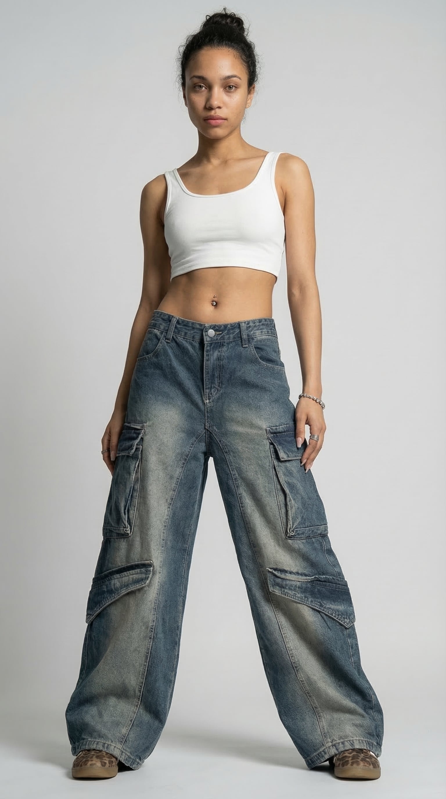 The Cargo Denim Wide‑Leg