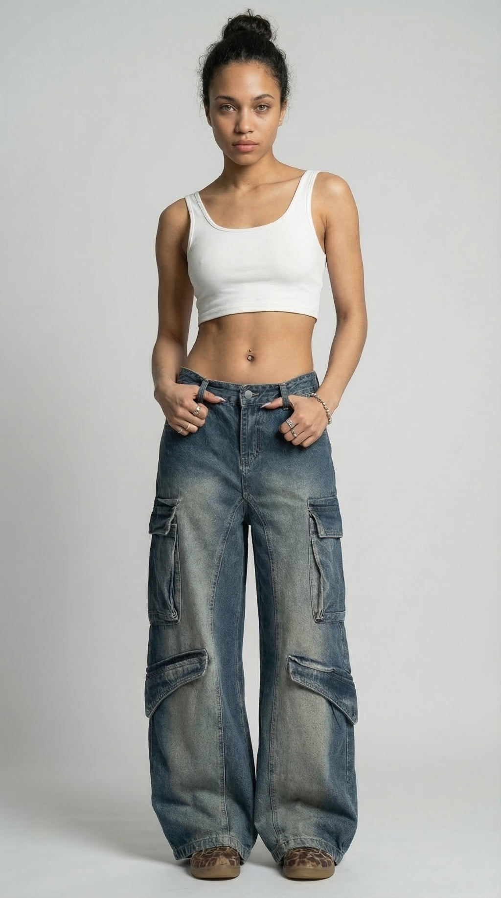 The Cargo Denim Wide‑Leg