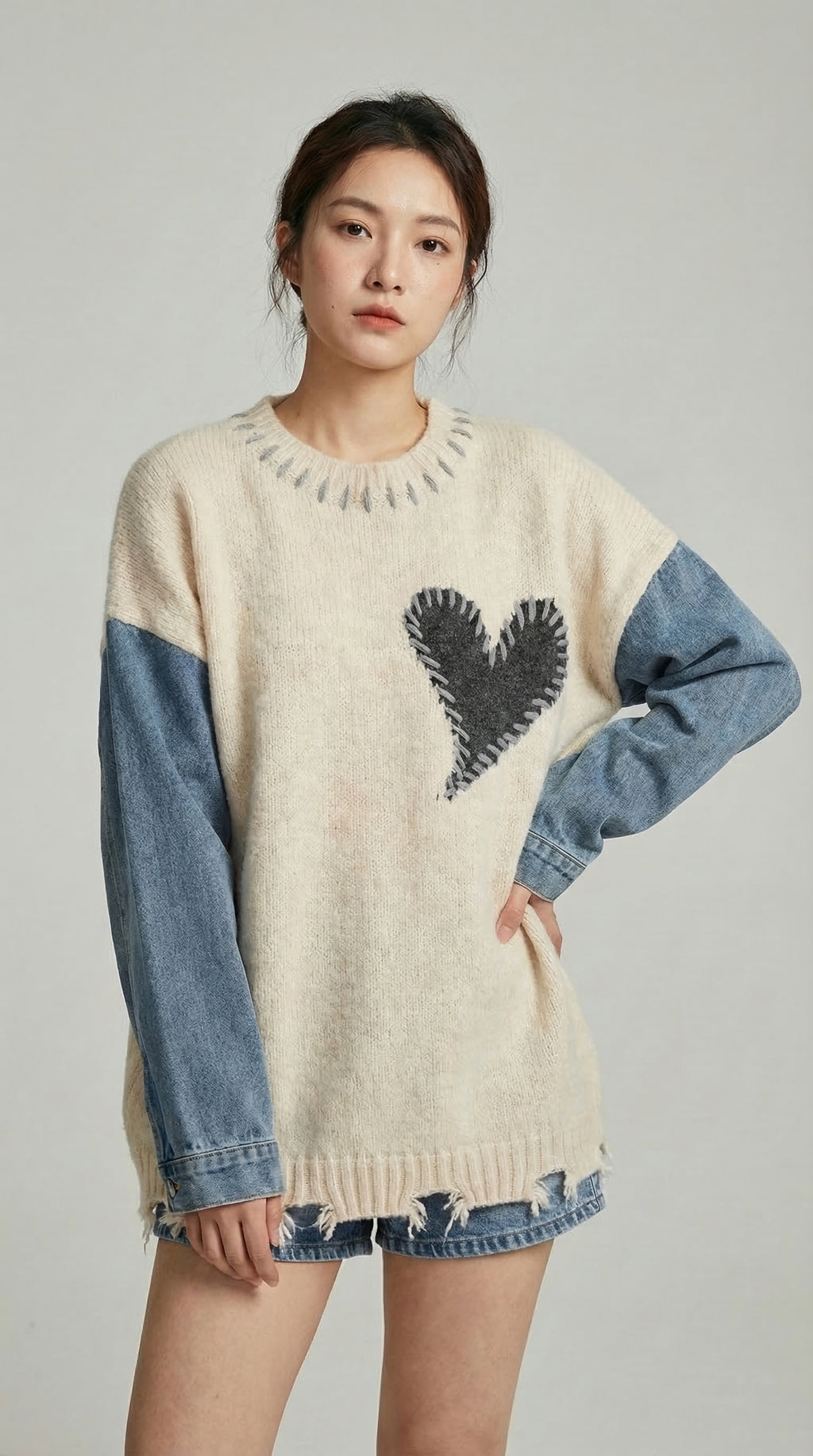 Denim Heart-Line Sweater