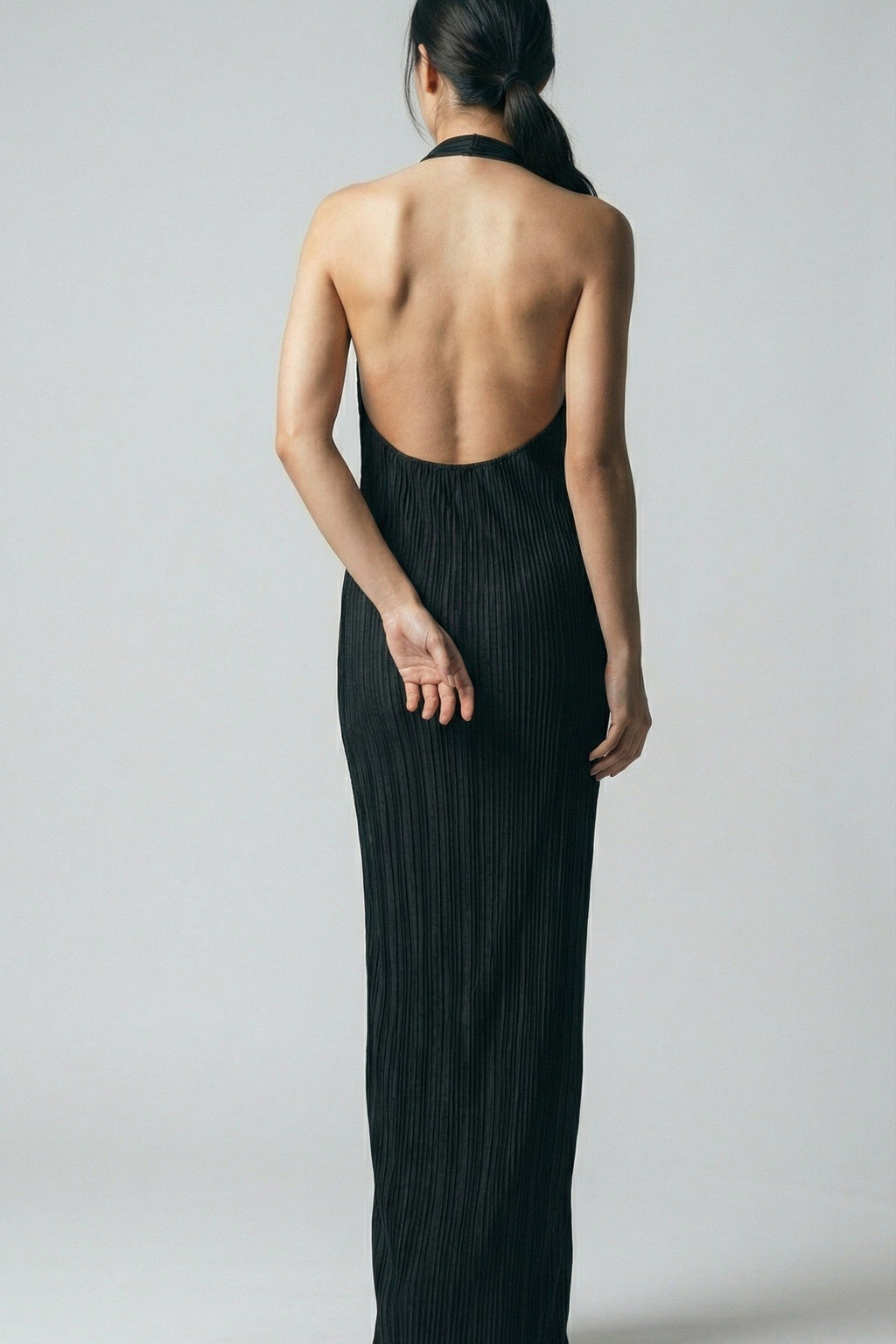 The Onyx Sculpted Halter Maxi