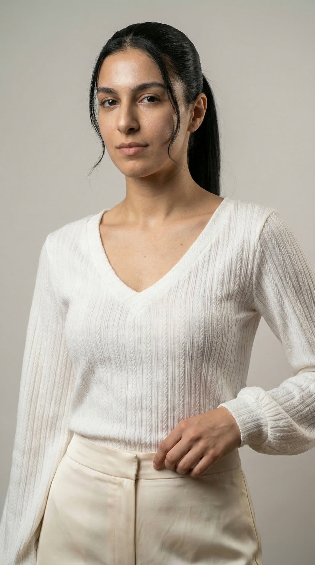 The Soft Weave V‑Neck top