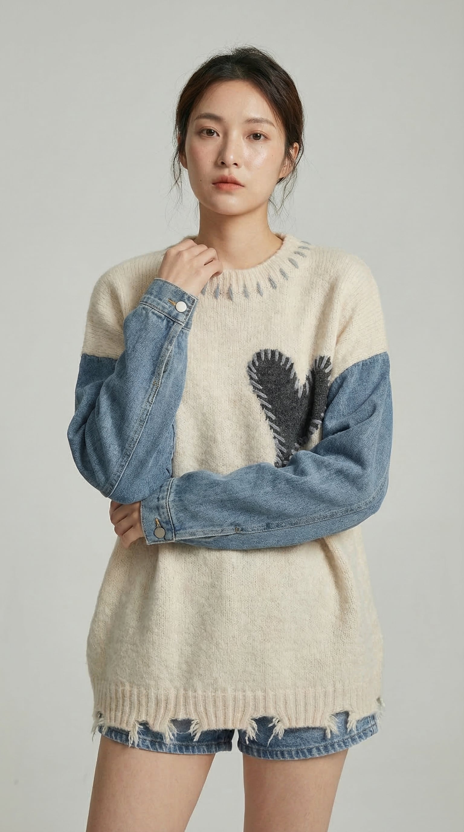 Denim Heart-Line Sweater
